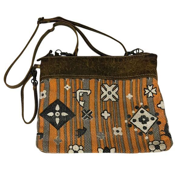 Myra Bag Handbags - Myra Bag Crossbody Purse Rusty Trails Canvas Leather Strap and Wristlet Orange